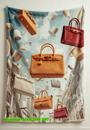Hermes Whimsical Handbag & Teacup Flannel Throw Blanket IMG_5321